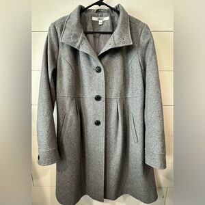 DKNY Wool Blend Coat Women’s 16W Pale Gray Tailored Button Front Winter Peacoat